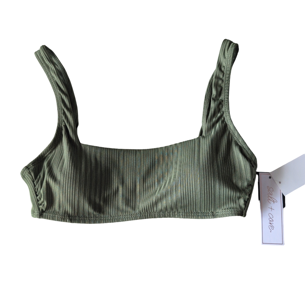 Salt + Cove Green Bandeau Swim Top with Ribbed Texture